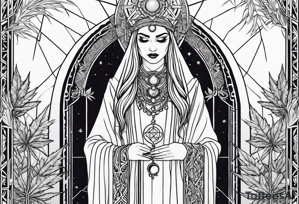 High priestess full tarot card cannabis simple
line work tattoo idea High priestess full tarot card cannabis simple
line work tattoo idea