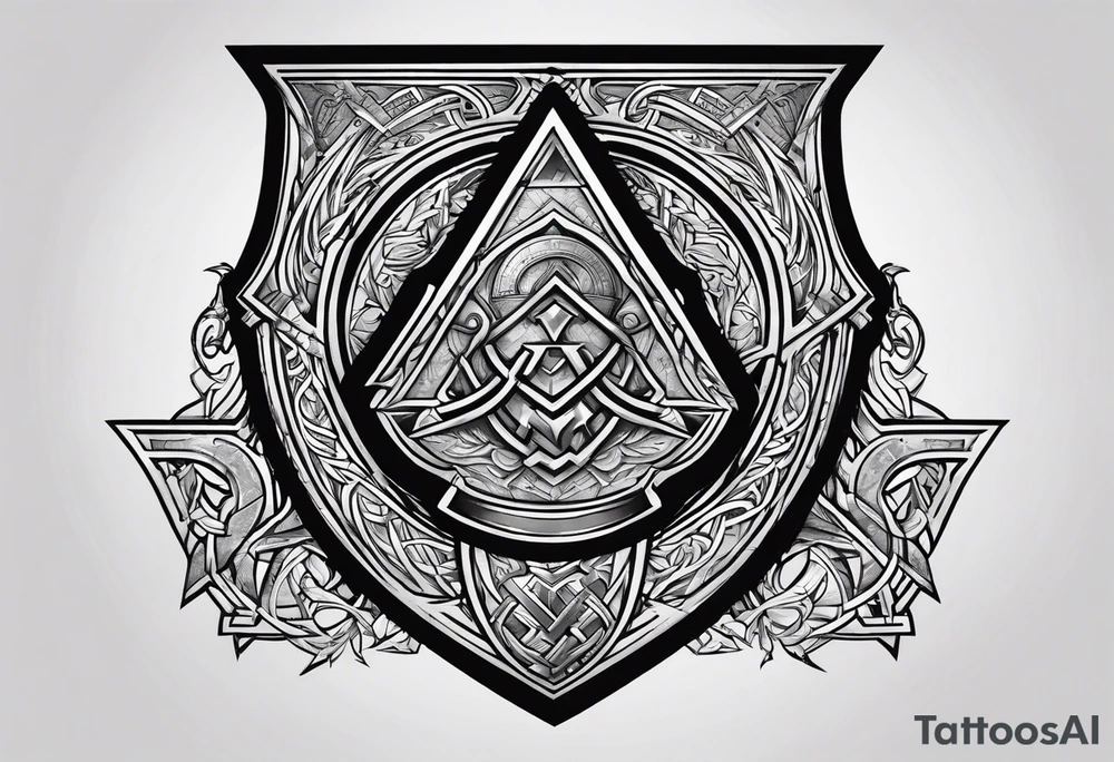 Valhalla stairs sword shield axe Valknut tattoo idea