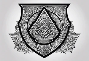 Valhalla stairs sword shield axe Valknut tattoo idea