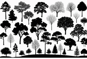 Silhouettes of trees drawn with simple vertical lines, without unnecessary details. tattoo idea