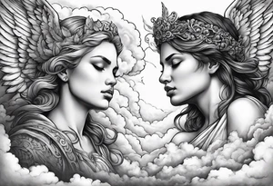 Angels killing demons in the clouds tattoo idea