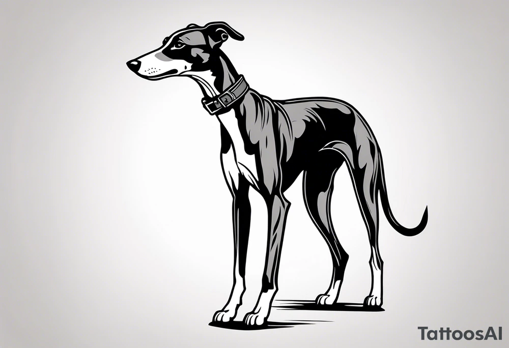 Punk greyhound standing on hind legs wearing leather jacket tattoo idea