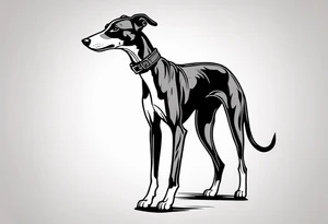 Punk greyhound standing on hind legs wearing leather jacket tattoo idea