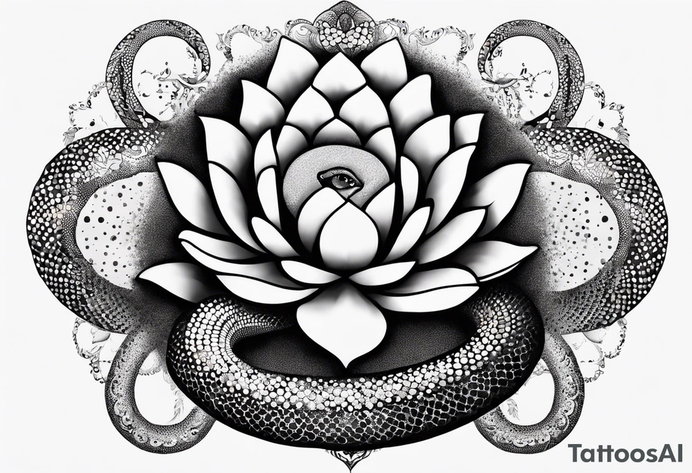 Snake with lotus and mandela tattoo idea