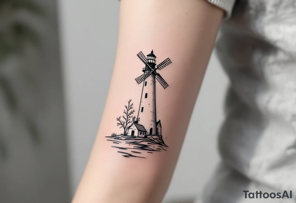 Lighthouse with the right half a windmill tattoo idea