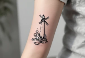 Lighthouse with the right half a windmill tattoo idea