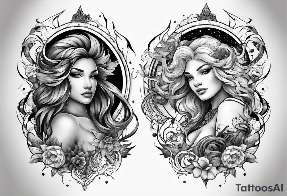 combination between 3 zodiac signs: leo, scorpio and gemini tattoo idea