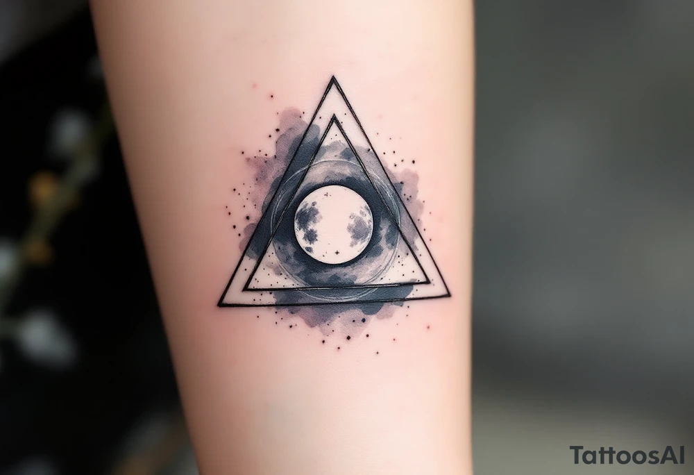 A triangle with a lunar cycle inside, shaded in black and silver, symbolizing phases and intuition. tattoo idea