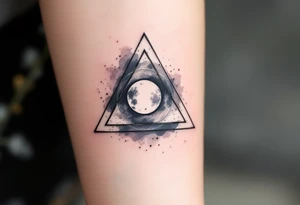 A triangle with a lunar cycle inside, shaded in black and silver, symbolizing phases and intuition. tattoo idea
