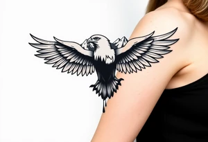 majestic eagle spreading wings against mountain peaks casino theme with 3d raindrop tattoo idea