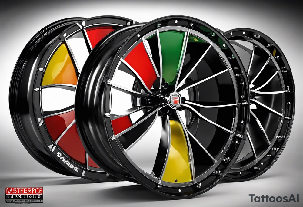 design a wheel with 5 sections. Each section to represent a moment of my life. First section to represent Rome,Italy where I was born. Second section to represent the beginning of my fling career in the Italian Air Force. Think section to represent moving to the United States, Spokane exchacly and continuing flying for Horizon Air. Forth section to include moving to Hawaii and starting a new life style, laid back, growing my own food, taking all the aloha spirit in together with my blondie curly hair partner Ronda . Fifth section to stay empty for the future to come. In the middle of the wheel a combination of American and Italian flag tattoo idea