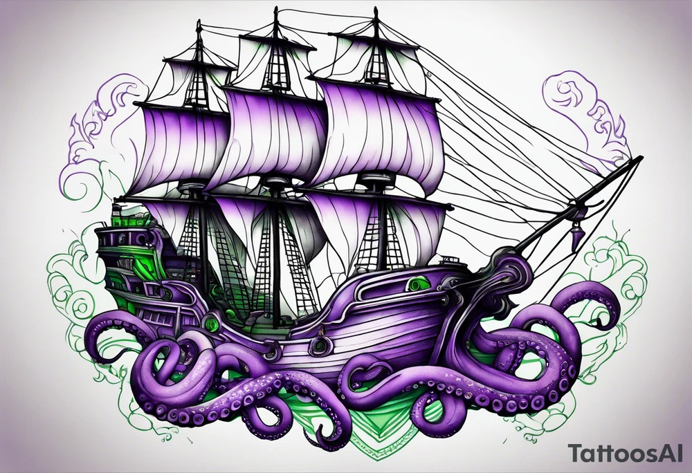 Purple and green octopus 

Ship tattoo idea