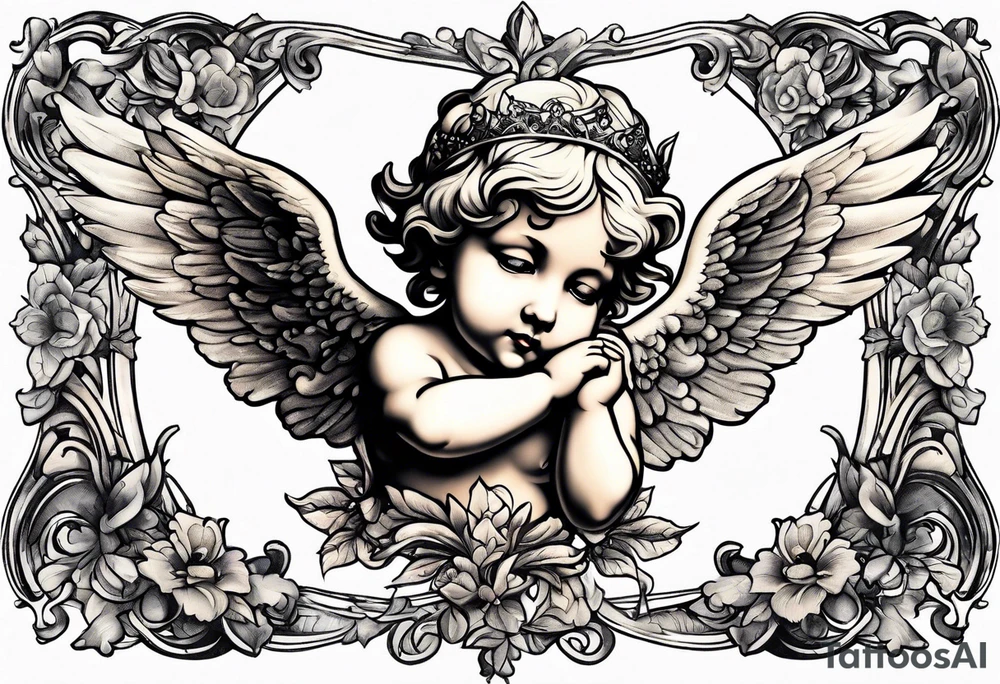 Flying Cherub renaissance style tattoo idea
