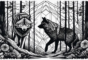 fight between Wolf and raccoon
Background Woods tattoo idea