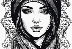 Portrait girl vector screen print monocromatic+ tattoo idea