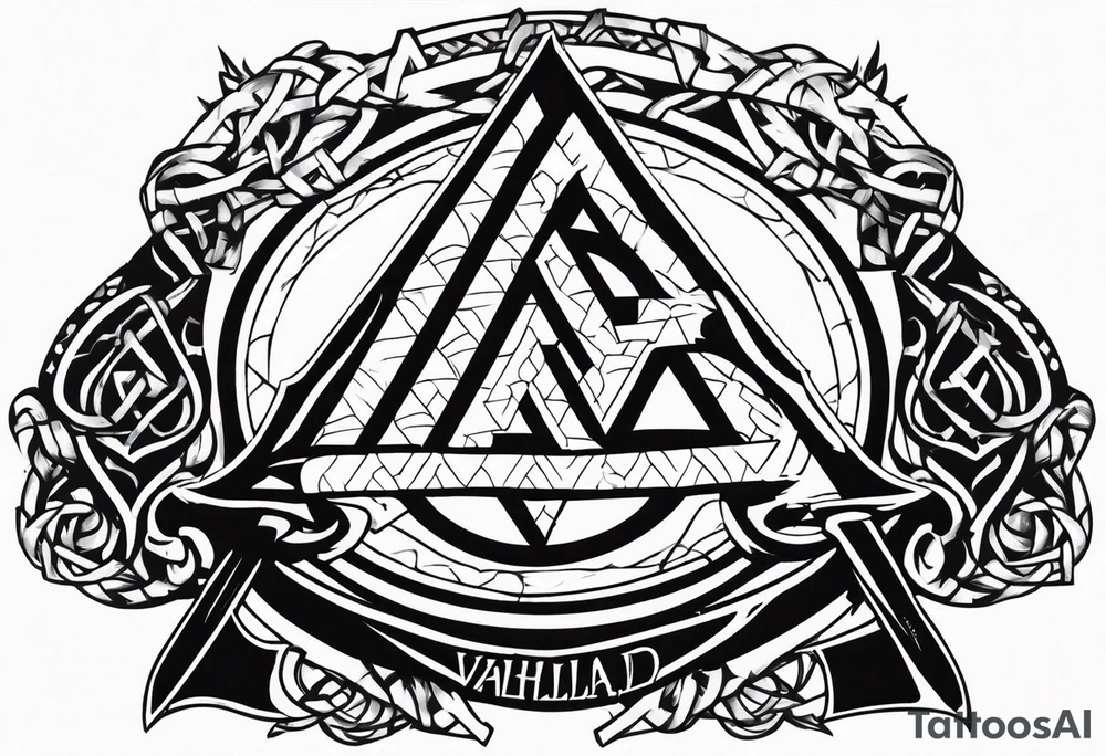 Valhalla valknut shield sword axe barbed wire tattoo idea