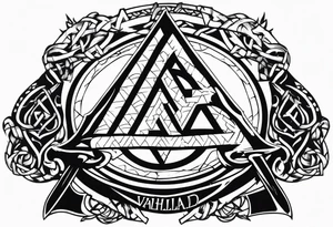 Valhalla valknut shield sword  axe barbed wire tattoo idea