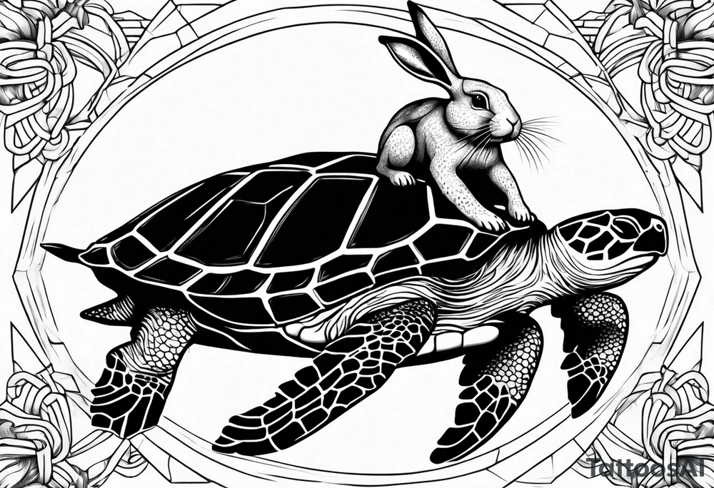 Bunny riding on a sea turtle tattoo idea