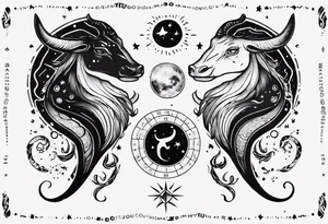 nigh sky, showing zodiac sign for Pisces and Taurus. upper arm sleeve tattoo tattoo idea