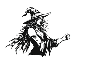 A silhouette stencil style drawing of Stevie nicks as a witch tattoo idea