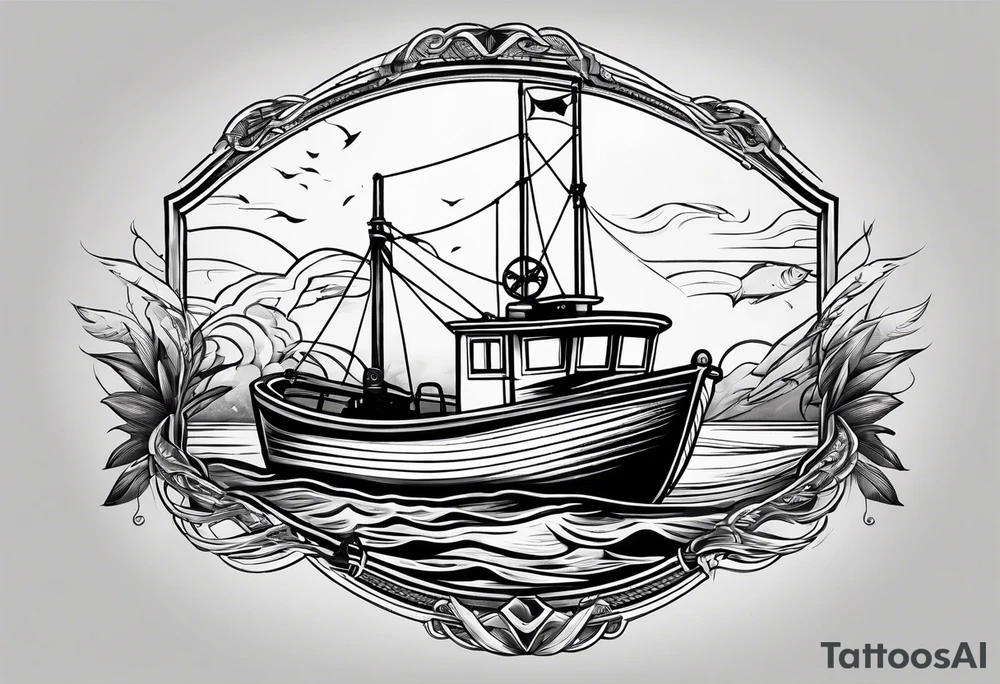 Fishing on boat tattoo idea