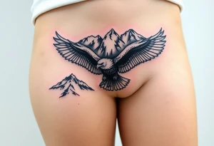 majestic eagle spreading wings against mountain peaks tattoo idea