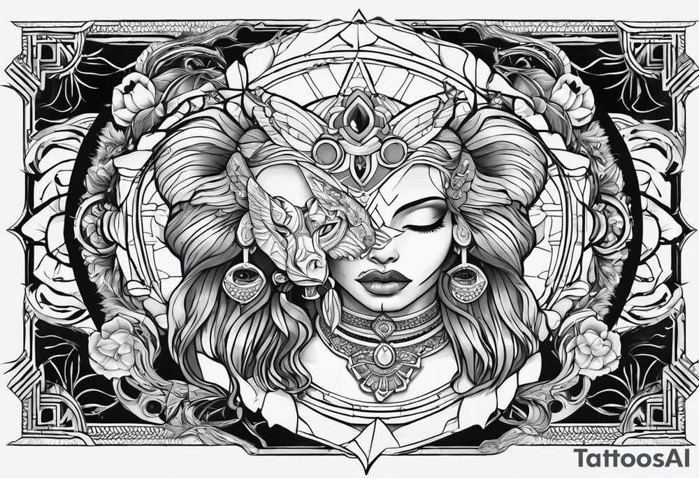 kali ma, alien goddess, valkrye, aries, pirate, divine feminine, zenza resonance, pachamama, lotus azul, blank panther, eagle, skull, 5D, nueva gaya, dna 12 tattoo idea