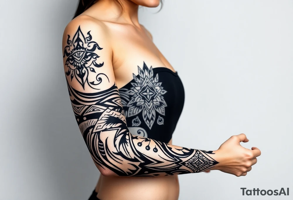 shaman style mytical bold line tattoo idea