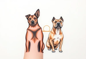 a mertle austrailian cattle dog and a tan pitbull standing looking out over into the sunset tattoo idea