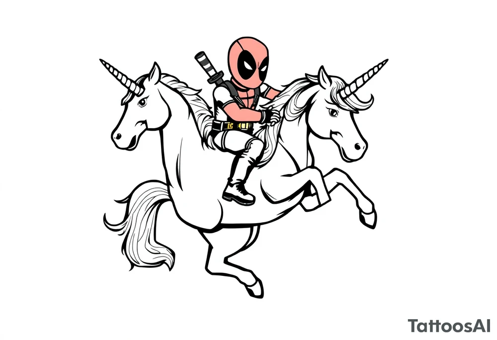 Deadpool riding unicorn tattoo idea
