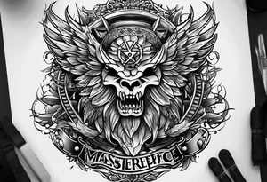 with a juctice emblem a knife and scale tattoo idea