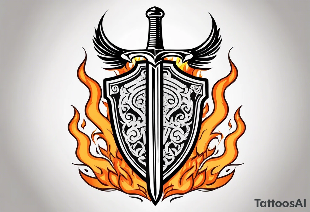 valhalla sword shield on fire tattoo idea