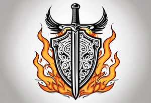 valhalla sword shield on fire tattoo idea