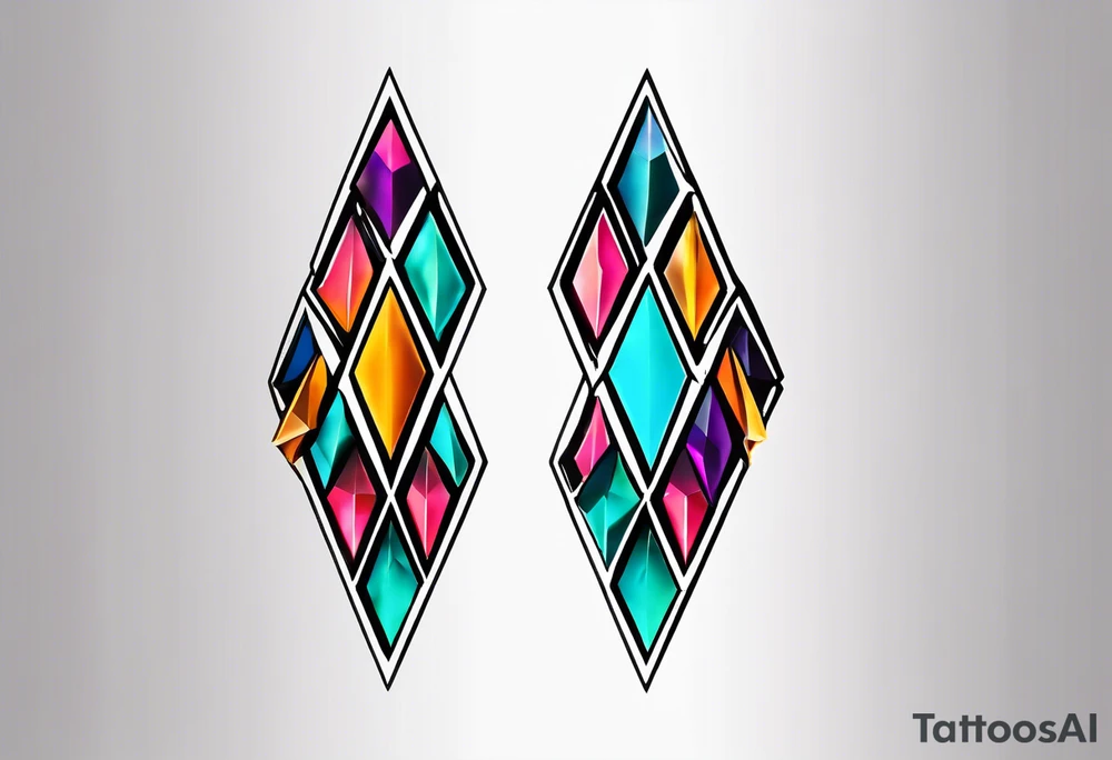 simple line tattoo of geometric elongated diamond split down the middle vertically into 2 mirror image shapes tattoo idea