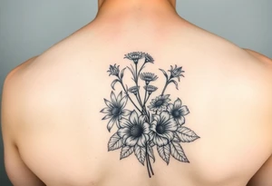 Bouquet of birth flowers of months of march April may July September and October tattoo idea