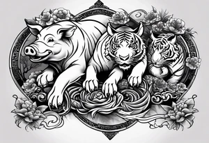 I want a tattoo of a pig, rat, snake, dog, and tiger all together representing the years my children were born in Chinese new years tattoo idea