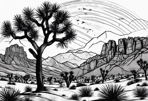 Joshua Tree with mountains and pine trees tattoo idea