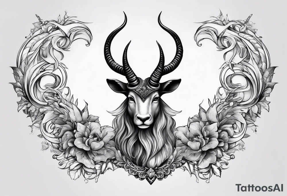 Headshot of capricorn seagoat tattoo idea