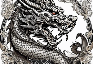Create a detailed tattoo of Asian dragon wrapping around an anchor centered on taeguk. tattoo idea