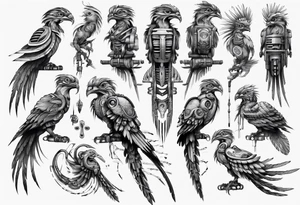 Cyberpunk Guatemalan Quetzal tattoo idea