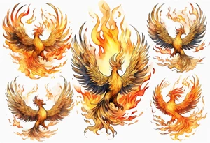 a golden phoenix surrounded by the flames of the sun tattoo idea