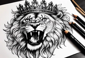 Majestic biting Lion with Crown tattoo idea