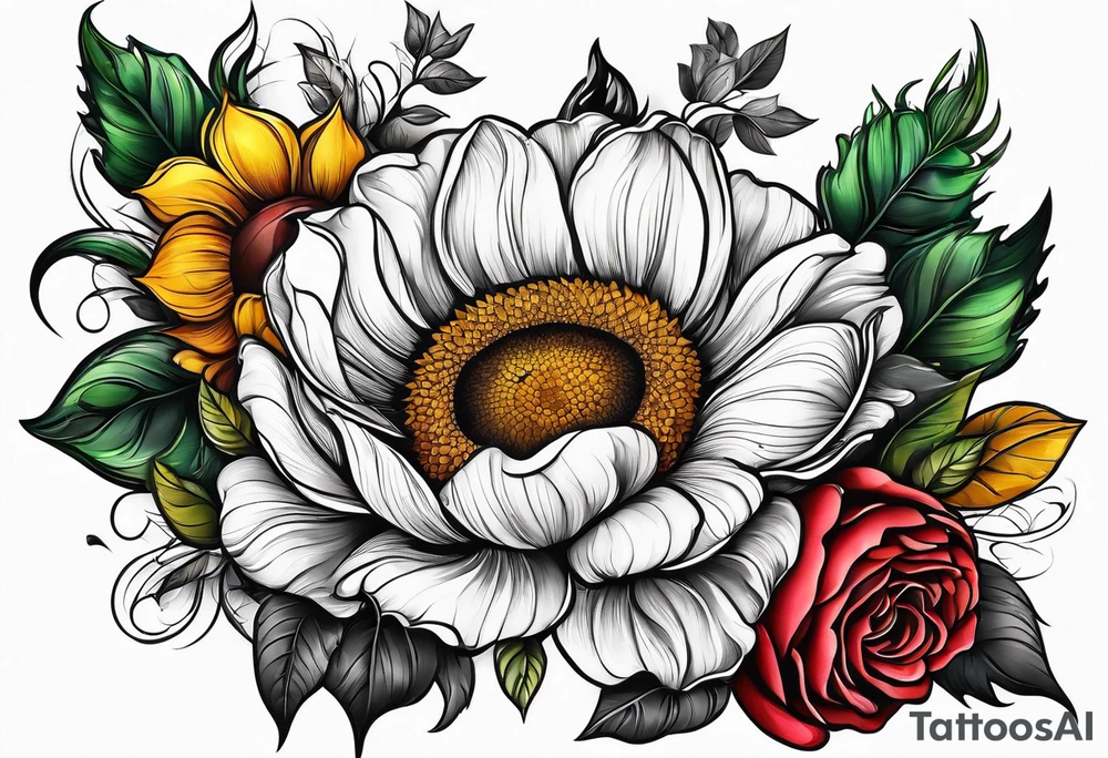 flower rose , sunflower, animal tattoo idea