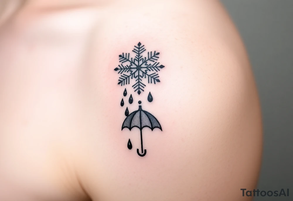 A snowflake melting and turning into rain drops and the rain drops cascading over and umbrella tattoo idea