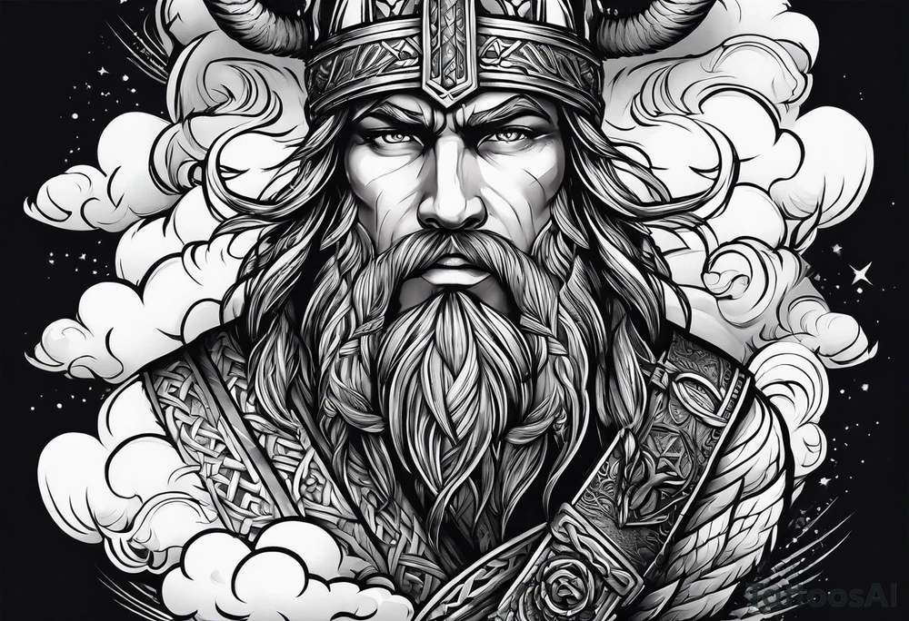 forearm sleeve with vikings and clouds tattoo idea