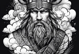 forearm sleeve with vikings and clouds tattoo idea