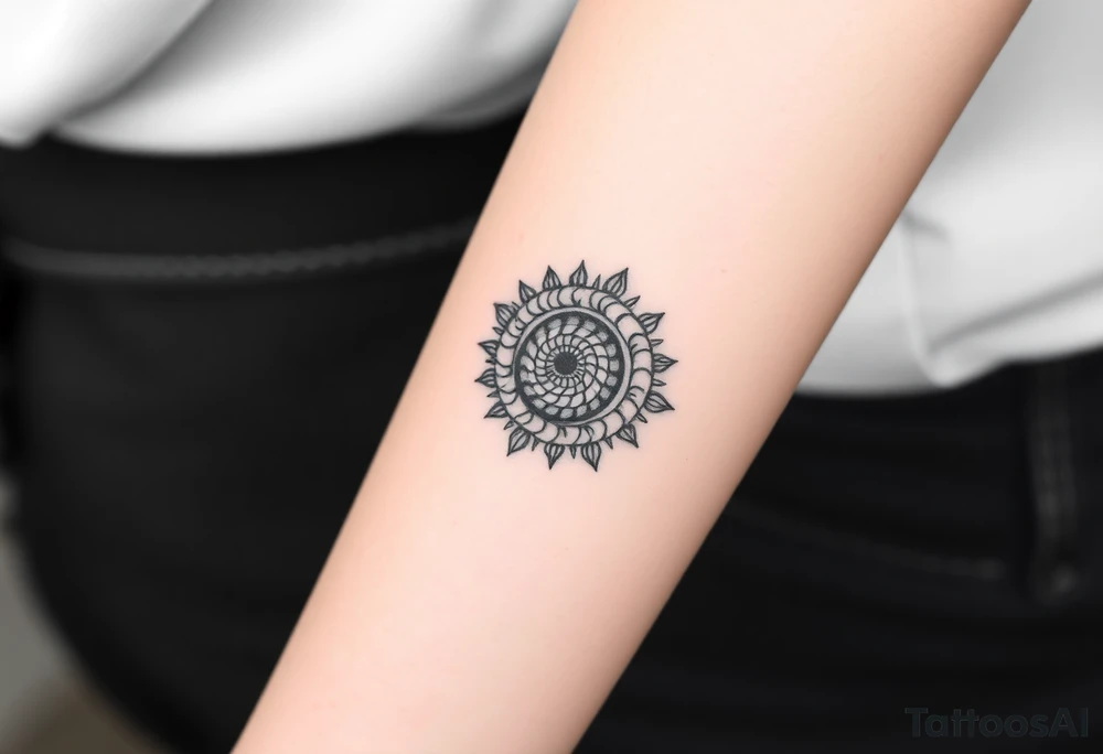Fibonacci sun spiral shell tattoo idea