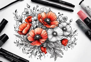 Cosmos's and  Poppy’s Bouquet tattoo idea