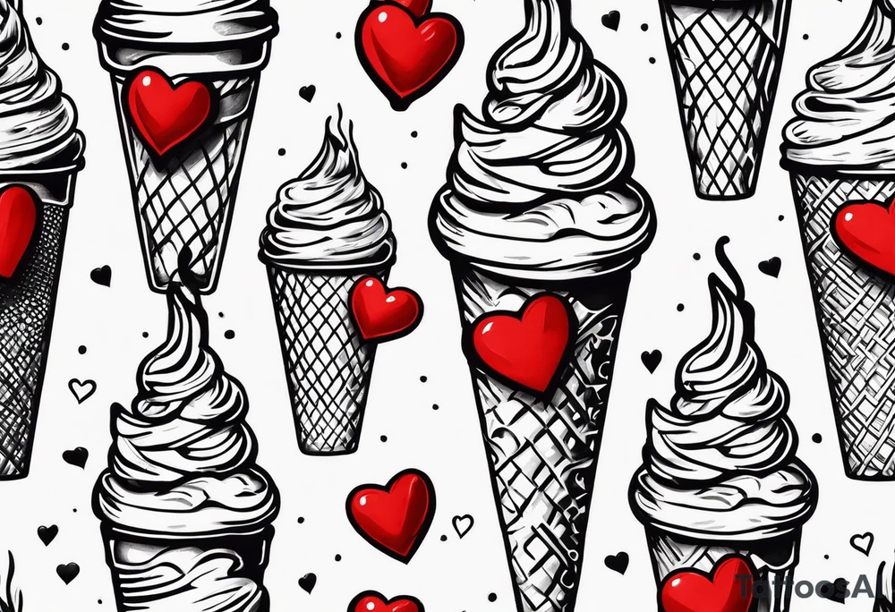 small ice cream cone with small red heart on it somewhere while representing Paris tattoo idea
