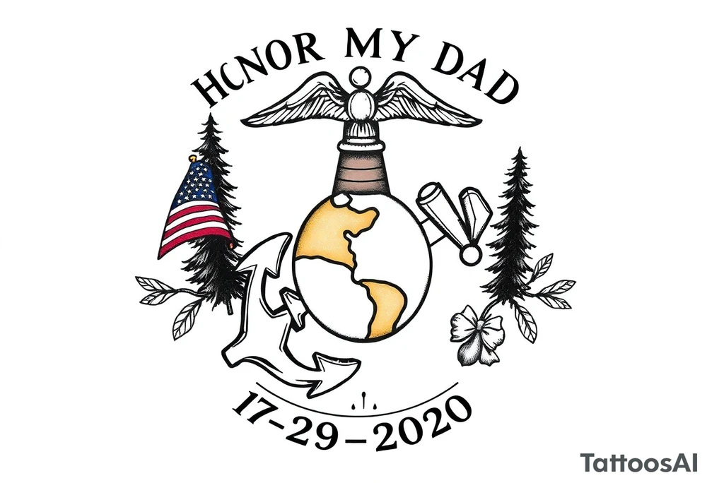 Honor my dad he died 7/29/2020 he was marine a Kansas boy loved sports coffee the cabin  a teacher tattoo idea